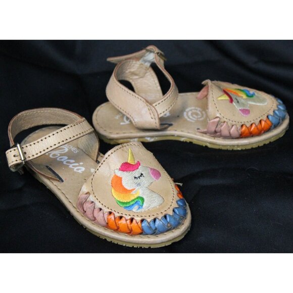 Huaraches Rocio Mexican Leather Sandals Girls 10 Toddler Unicorn Rainbow Ankle S - Picture 6 of 9